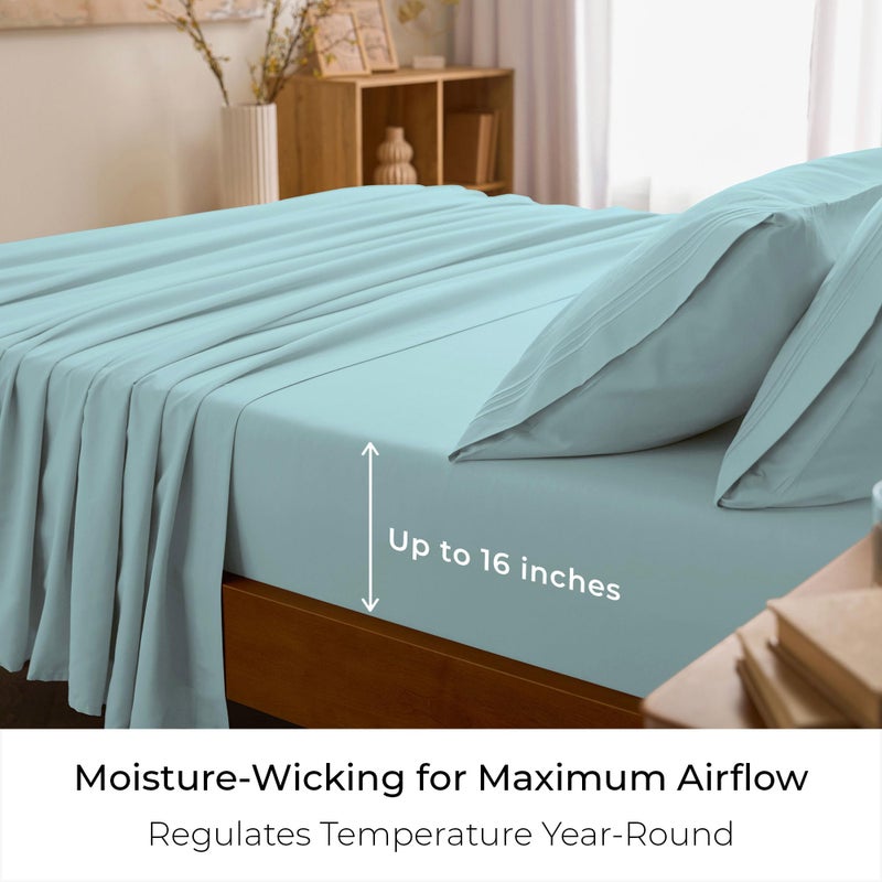 Mellanni Queen Sheets Set - 4 PC Iconic Collection Bedding - Hotel Luxury, Extra Soft, Cooling Bed Sheets - Wrinkle, Fade, Stain Resistant (Queen, Aqua) - Image 4